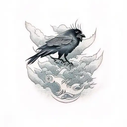 Neo Traditional Crow Tattoo Design