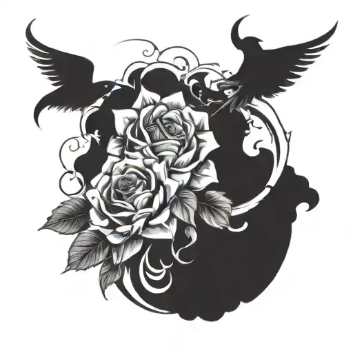 Create a drawing of a men's arm sleeve tattoo that has three layers to it; the top shoulder area should be a sky with du tattoo design idea