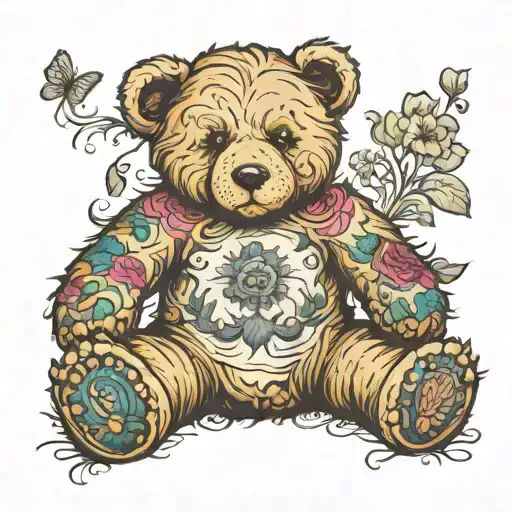 Teddy bear with long blonde hair covered in tattoos tattoo design idea