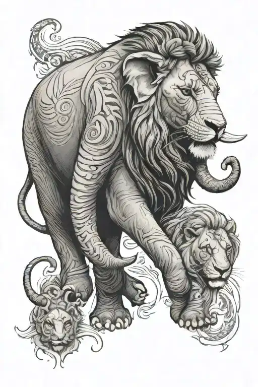 Elephant with Lion roaring tattoo design idea
