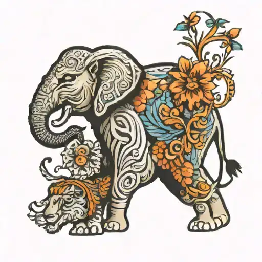 Elephant with Lion  tattoo design idea