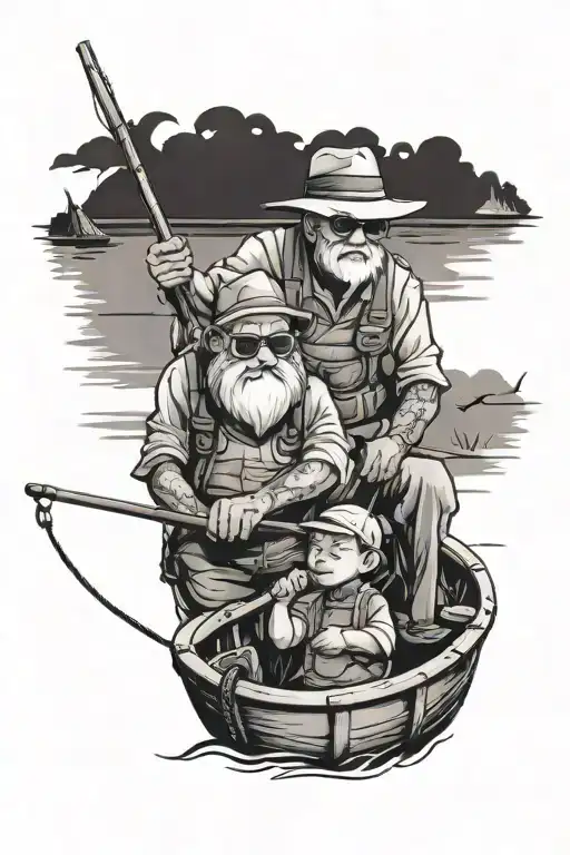 grandpa and grandson fishing on a boat fishing tattoo design idea