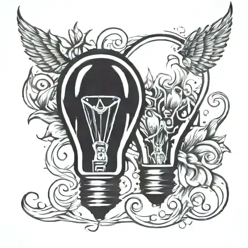 lettes m, a, d light bulb emerging tattoo design idea