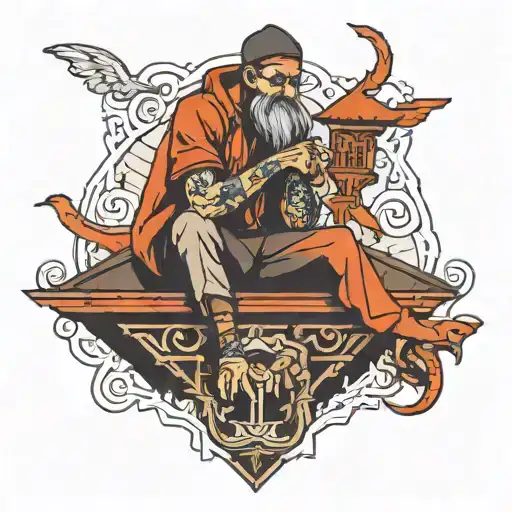 person sitting on a roof tattoo design idea