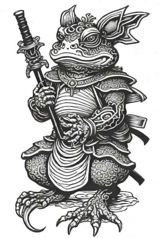 samurai Frog smoking tattoo design idea