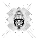 Ski-Mask with script "BOW DOWN, NO CHANCE" tattoo design idea