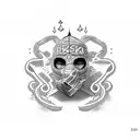 Ski-Mask with script "BOW DOWN, NO CHANCE" tattoo design idea