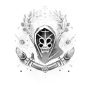 Ski-Mask with script "BOW DOWN, NO CHANCE" tattoo design idea