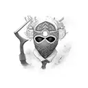 Ski-Mask with script "BOW DOWN, NO CHANCE" tattoo design idea