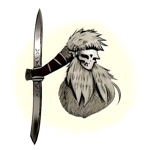 viking axe skull blade tattoo design idea
