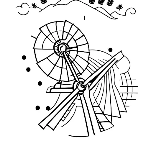 windmill With a half Apple and a knife and the Number 14 tattoo design idea