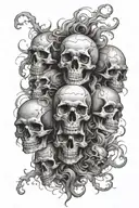 please create a tatoo art of skulls surrounded by some sort of smoke to give impression of souls  tattoo design idea