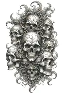 please create a tatoo art of skulls surrounded by some sort of smoke to give impression of souls  tattoo design idea
