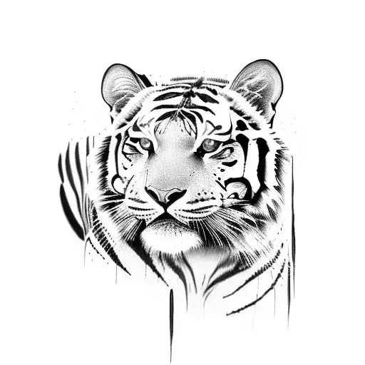 One face split in half, one half is warriors face and the other half is tigers face tattoo design idea