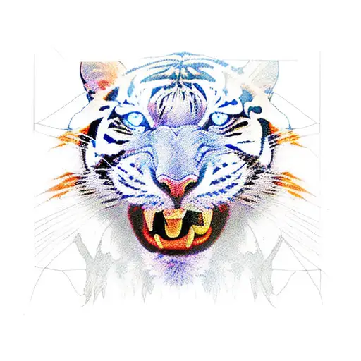 One face split in half, one half is warriors face and the other half is tigers face tattoo design idea