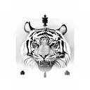 Knight on a chessboard in the background, a warrior holding a tiger in front tattoo design idea