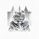 Knight on a chessboard in the background, a warrior holding a tiger in front tattoo design idea