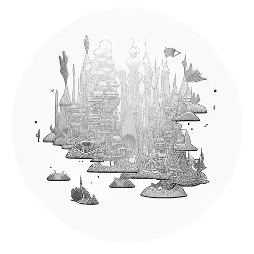 Underwater cityscape with a freediver exploring tattoo design idea