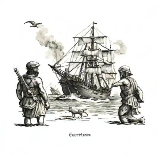 "The Greeks had a habit of burning their ships when they arrived on an island so their soldiers would have no way to fle tattoo design idea