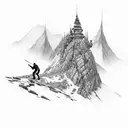 man pushing round rock up a mountain with ex.favilla mod resurgemus written under tattoo design idea