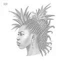side profile of a black woman with locs that is in a high pony tail kinda looks like a pineapple head, she has pretty  tattoo design idea