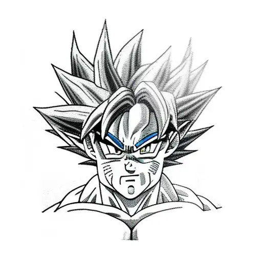 black and white with blue highlights. Goku from dragon ball z tattoo design idea