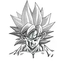 black and white with blue highlights. Goku from dragon ball z tattoo design idea