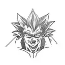 forearm tattoo. black and white with blue highlights. Goku from dragon ball z. full body. charging a ball overhead. tattoo design idea