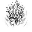 black and white with blue highlights. Goku from dragon ball z. full body charging a ball. tattoo design idea