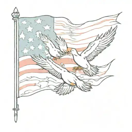 A sketch style tattoo of ducks flying over the North Carolina Flag tattoo design idea