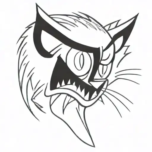 evil cat with big eyes and sharp teeth tattoo design idea