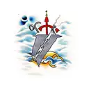 Romans 12:19 Bible Script with clouds and lightning surrounding it tattoo design idea