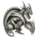 mechanical dragon warrior tattoo design idea