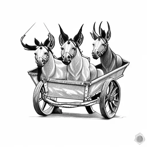 very simple team of mules pulling wagon tattoo design idea