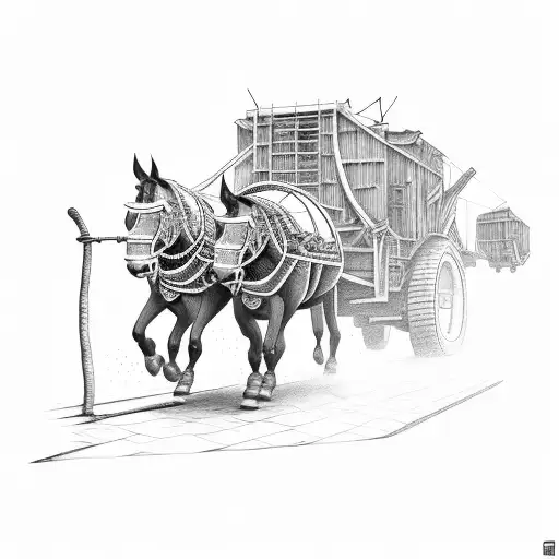 team of mules pulling door off of a coal mine tattoo design idea
