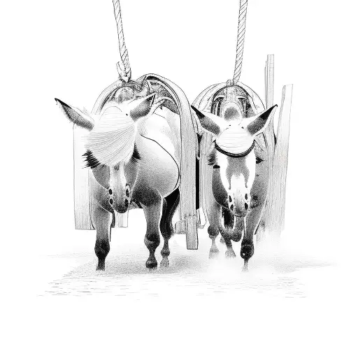 two mules pulling down entrance tattoo design idea