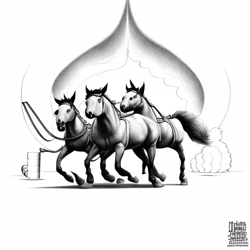 Mules with easy line work pulling a door that's on fire tattoo design idea