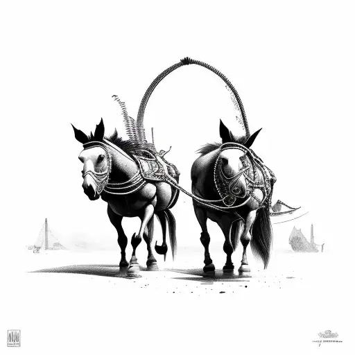 two mules pulling down entranceway  tattoo design idea