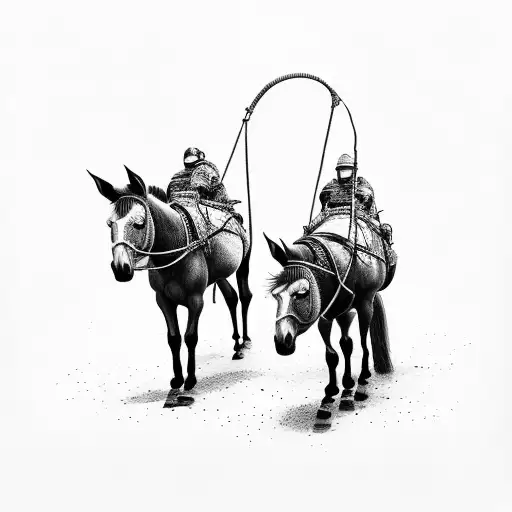 two mules pulling down entranceway  tattoo design idea