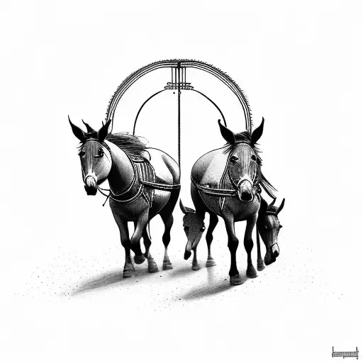 simple tattoo with two mules pulling a gate tattoo design idea