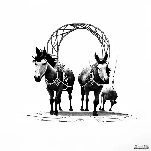 simple tattoo with two mules pulling down entranceway or gate tattoo design idea