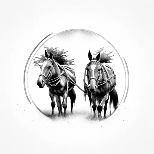 two mules pulling down entranceway  tattoo design idea