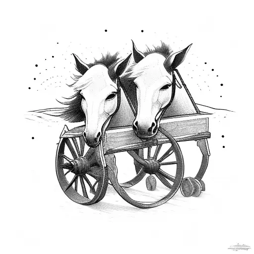 very simple team of mules pulling wagon tattoo design idea