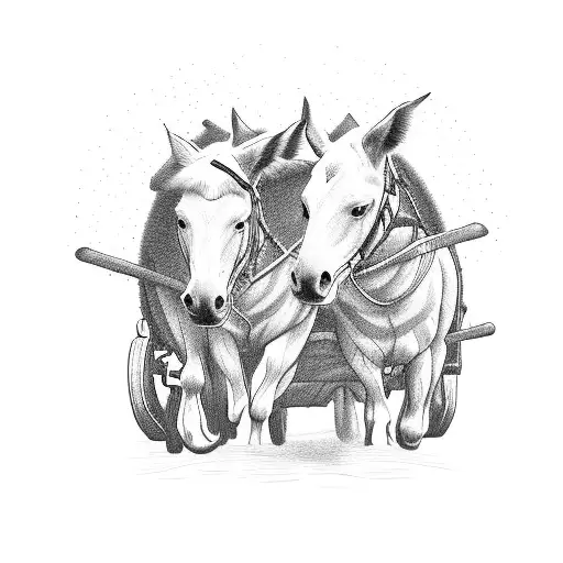 very simple team of mules pulling wagon tattoo design idea