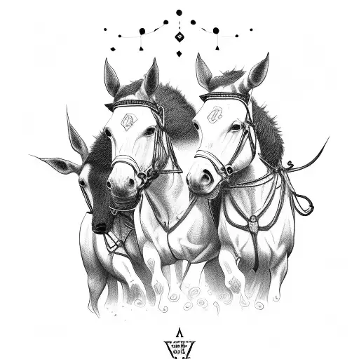 very simple team of mules pulling wagon tattoo design idea