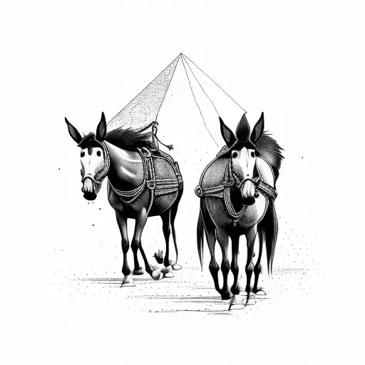 simple tattoo with two mules pulling down entranceway  tattoo design idea