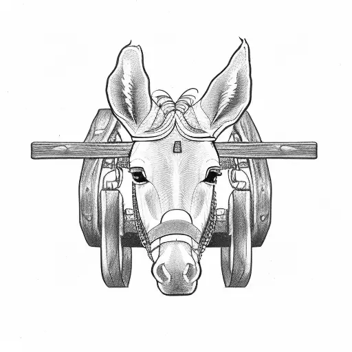 very simple mule pulling wagon sketch  tattoo design idea