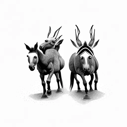 two mules pulling down entranceway  tattoo design idea