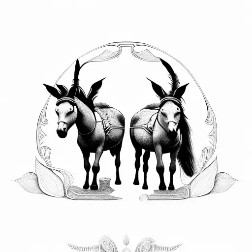 simple tattoo with two mules pulling down entranceway  tattoo design idea