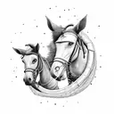 very simple team of mules pulling wagon tattoo design idea